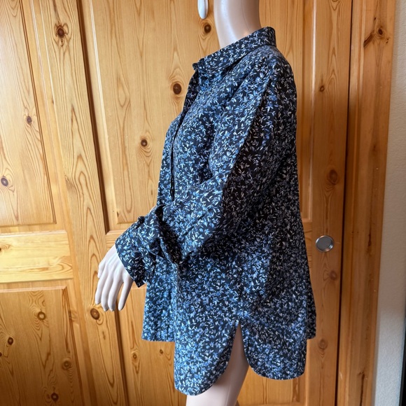 Lafayette 148 Womens Shirt Button Up Tunic Top Size XL Cotton Blue Floral - Picture 6 of 12
